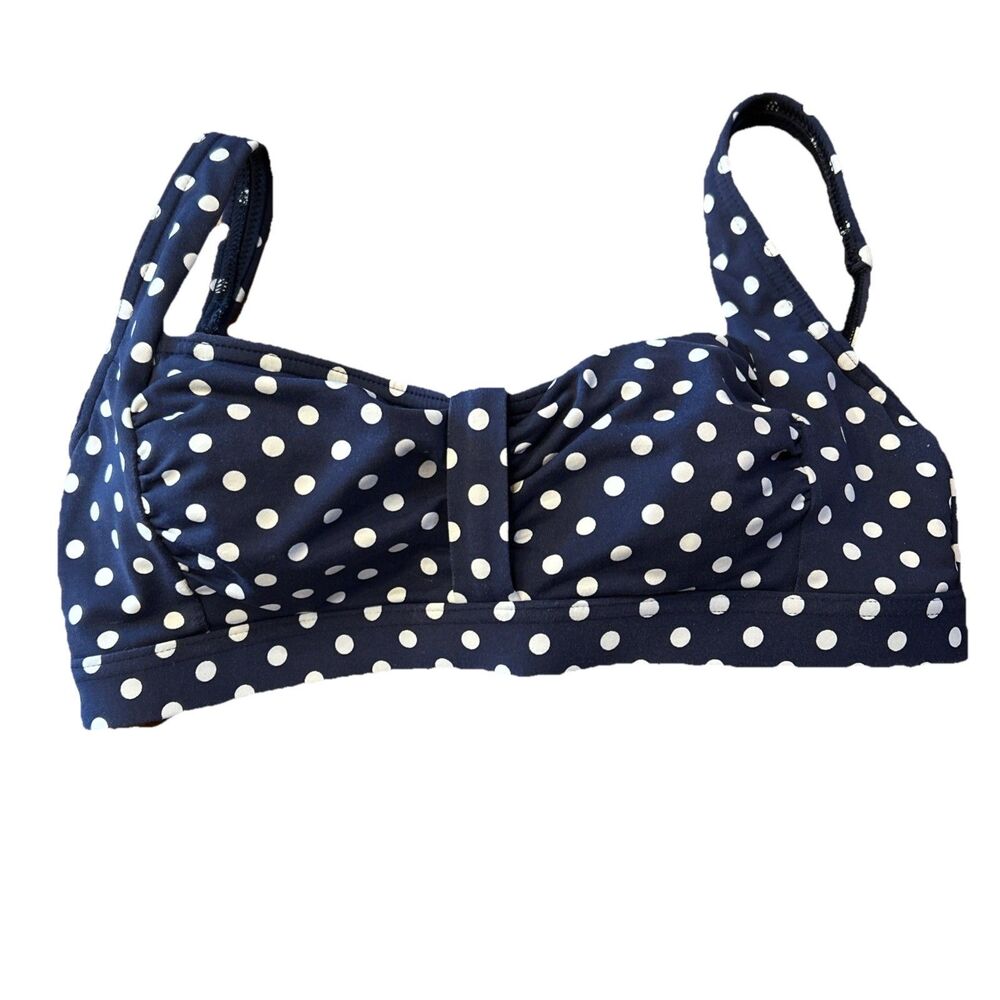 Lands’ End Bikini Top Navy Blue Polka Dot Retro Women's Size 4 Underwire